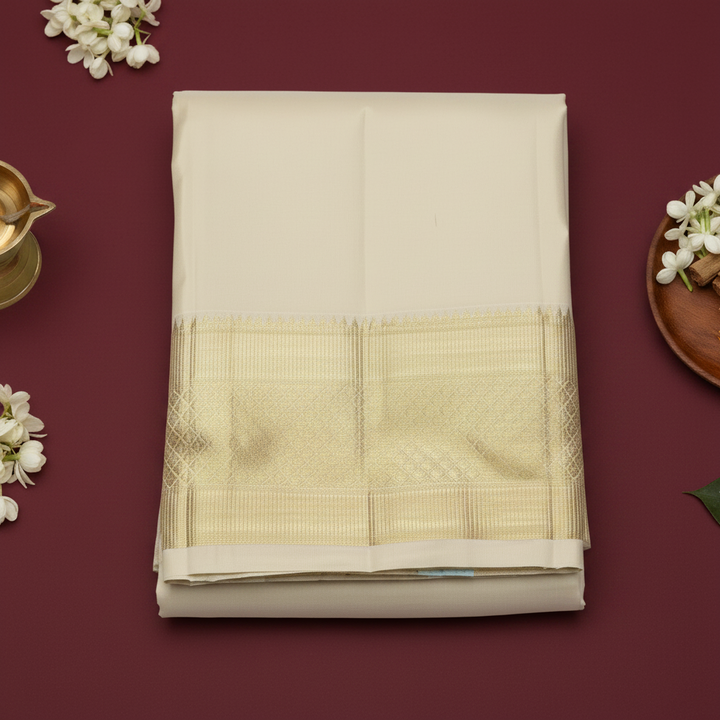 Kuberan Cream Silk Dhoti with Gold Zari Border