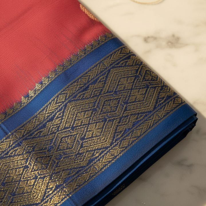 KUBERAN DARK PINK 9 YARDS PURE SILK SAREE