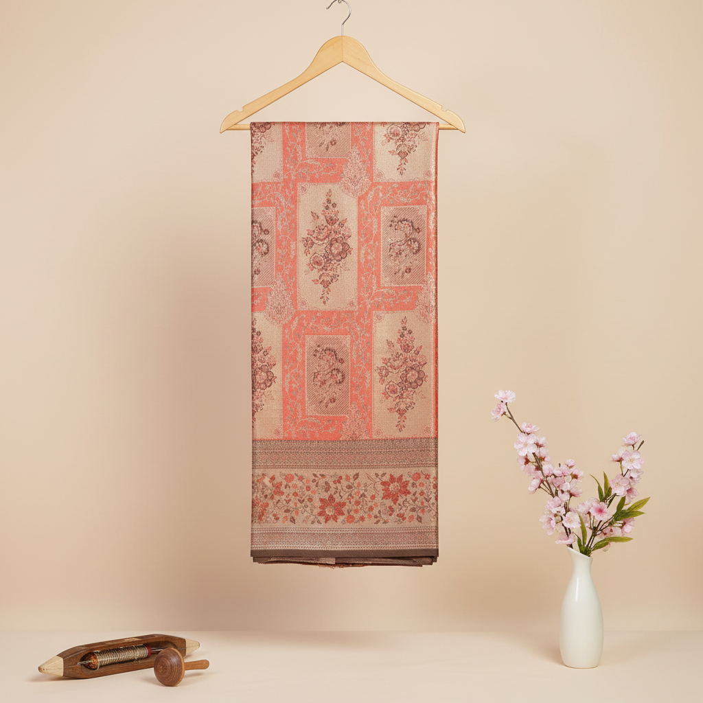 KUBERAN CORAL PINK PURE KANCHIPURAM SILK SAREE