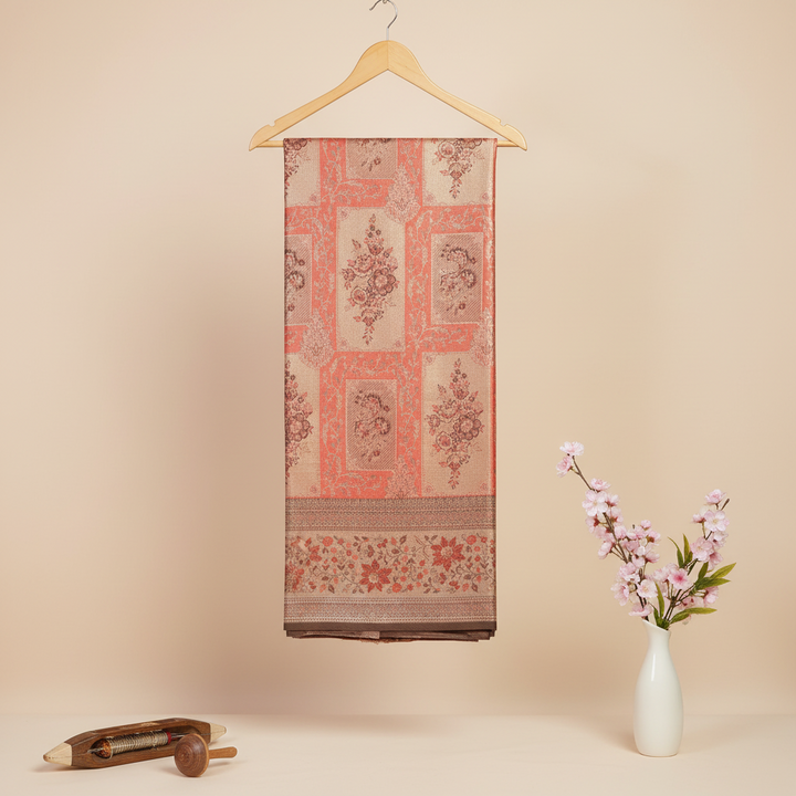 KUBERAN CORAL PINK PURE KANCHIPURAM SILK SAREE