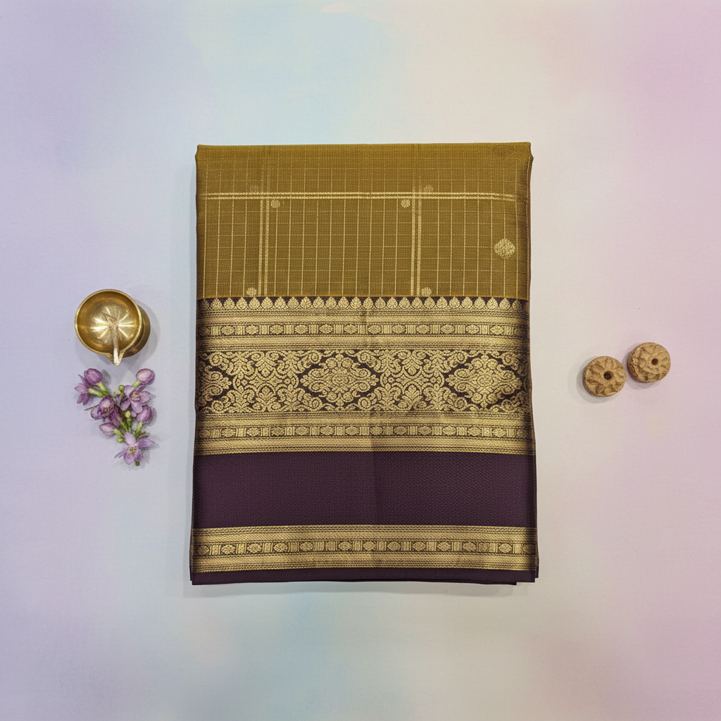 KUBERAN OLIVE GREEN PURE SILK SAREE