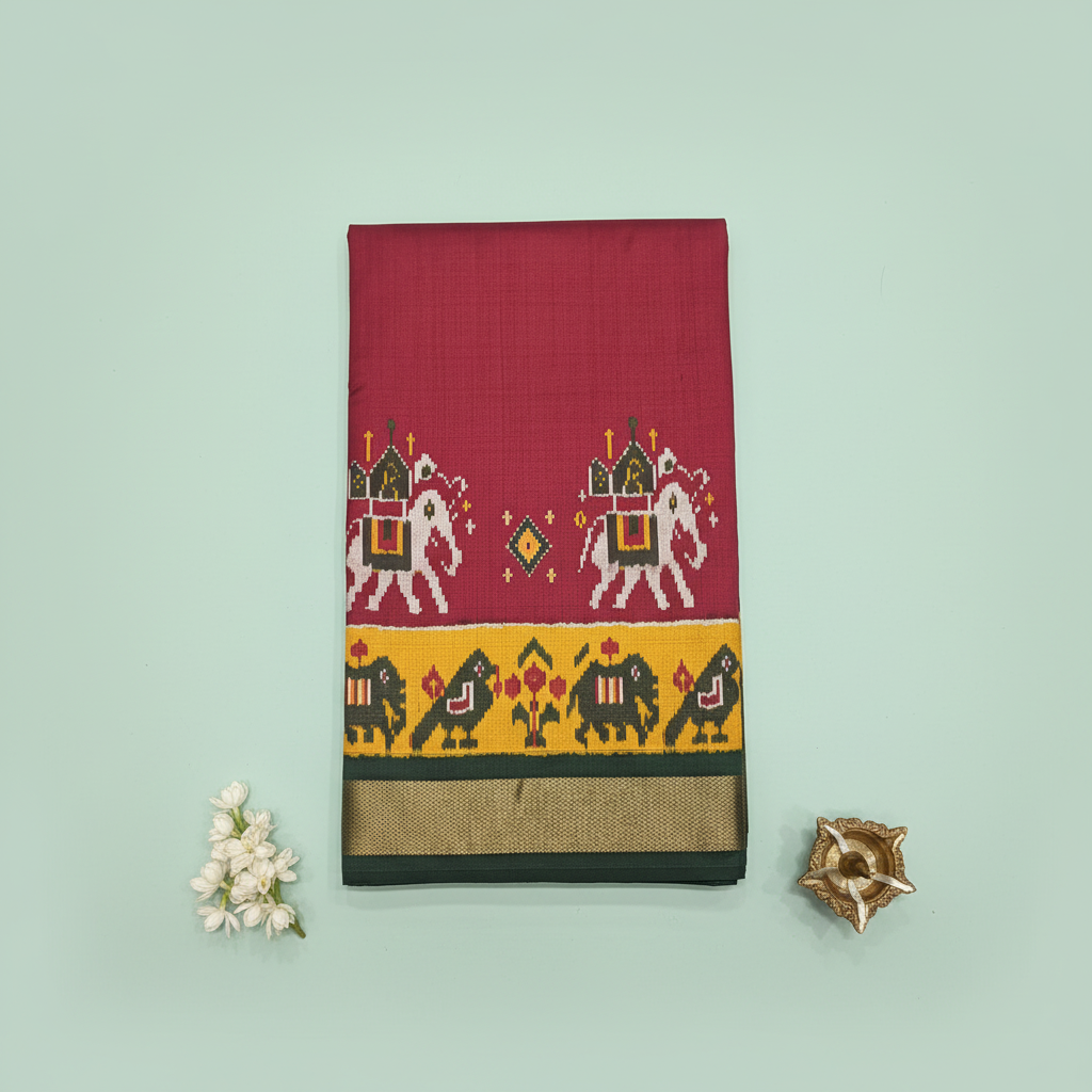 KUBERAN RED POCHAMPALLY SILK SAREE