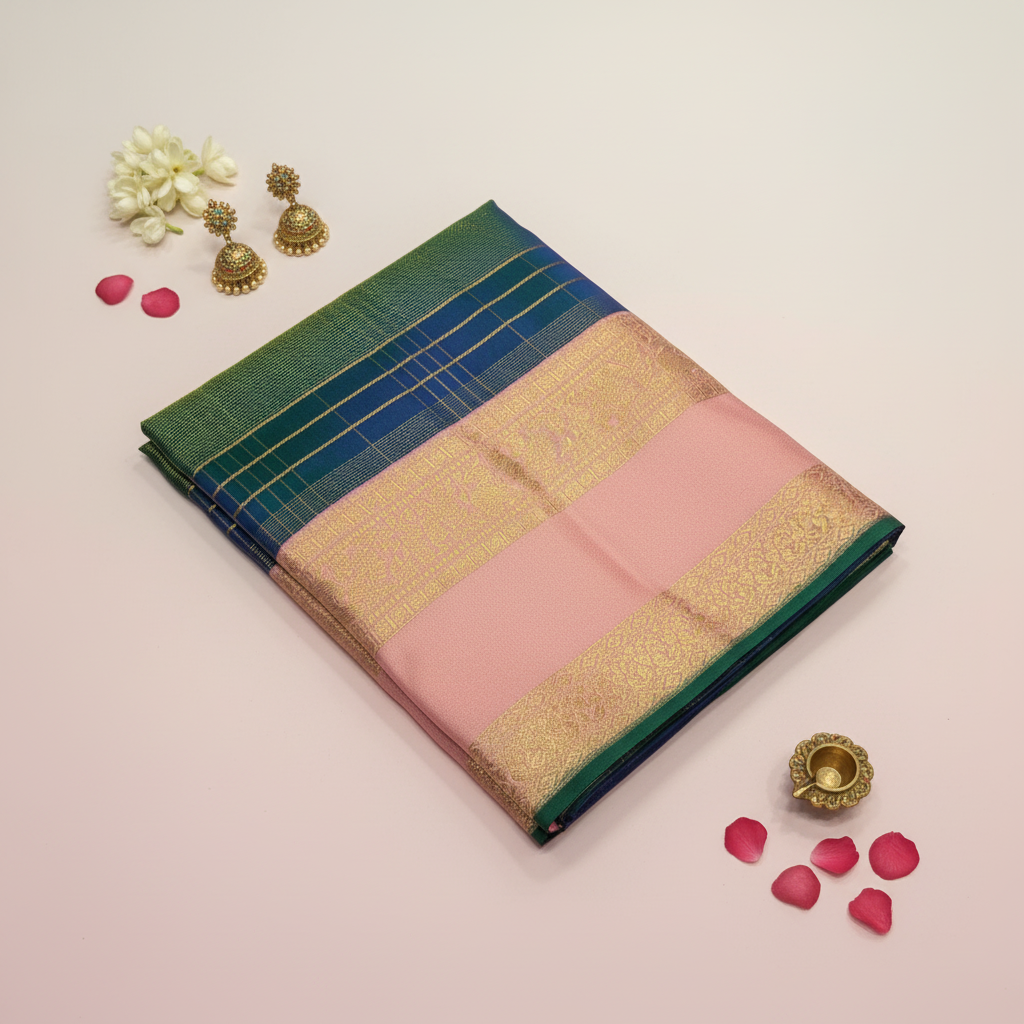 KUBERAN SHINE BLUE PURE SILK SAREE