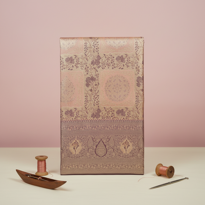 KUBERAN PEACH PINK PURPLE PURE KANCHIPURAM SILK SAREE