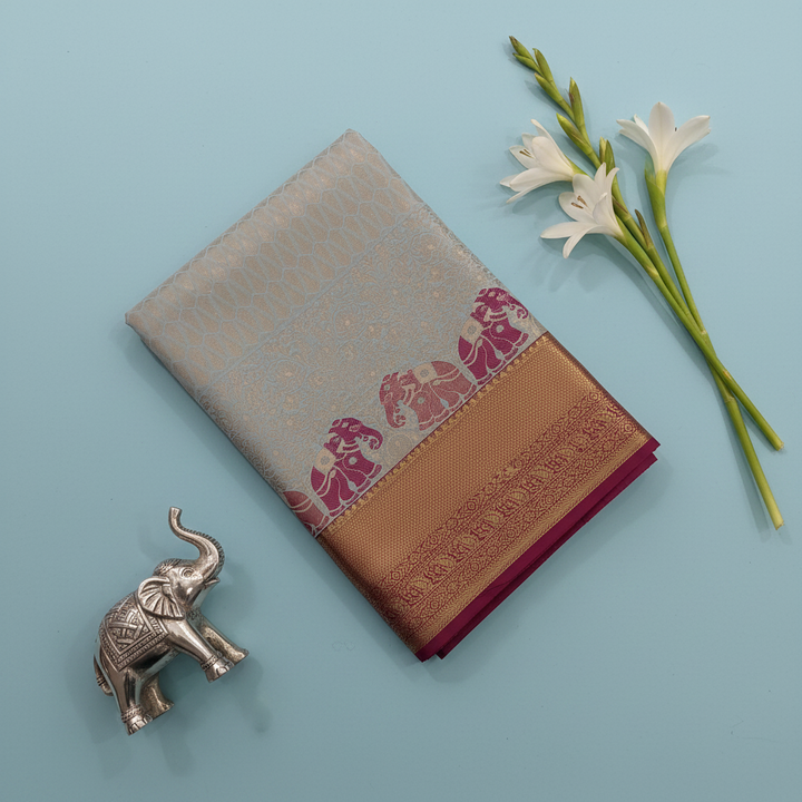 KUBERAN SILVER ELEPHANT SEMI SILK SAREE