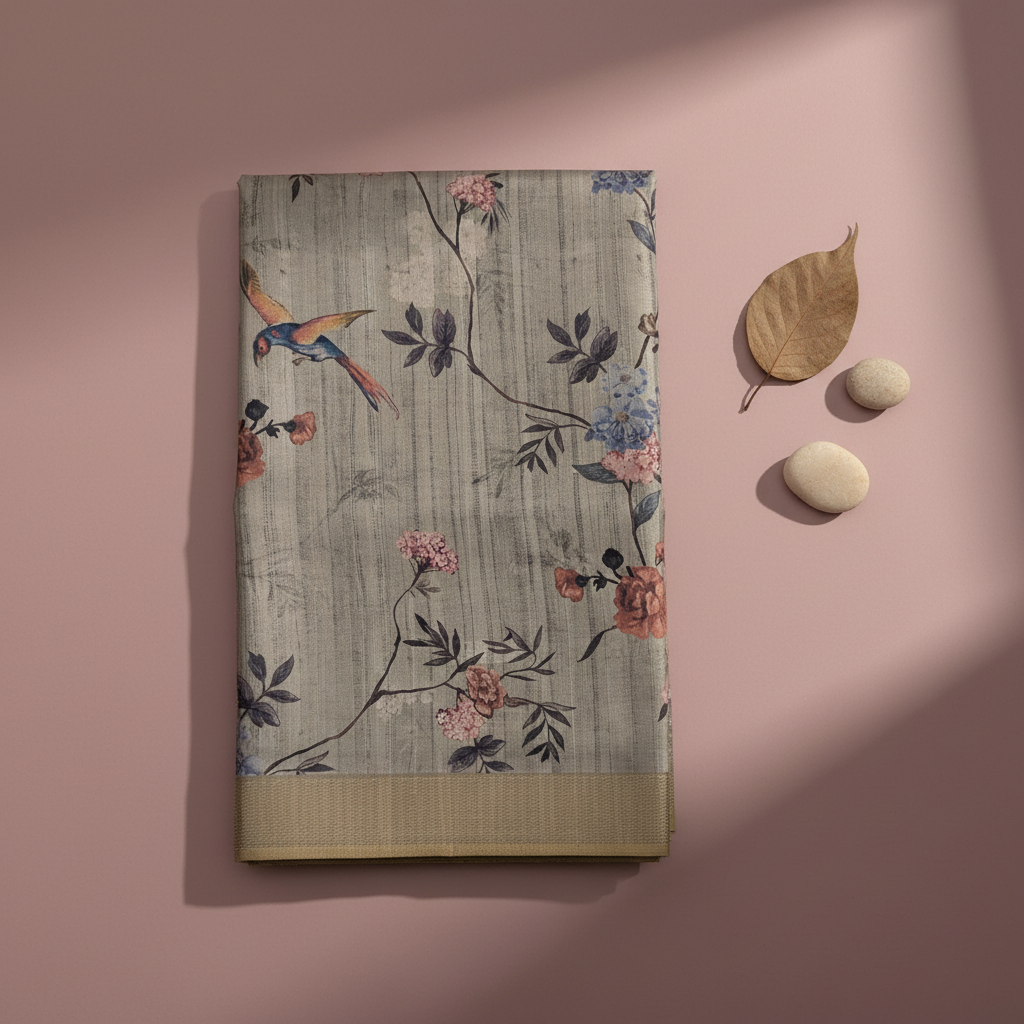 KUBERAN ELEPHANT GREY SEMI TUSSAR SILK SAREE