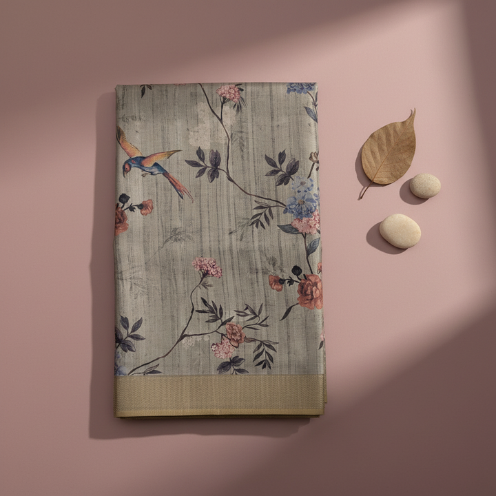 KUBERAN ELEPHANT GREY SEMI TUSSAR SILK SAREE