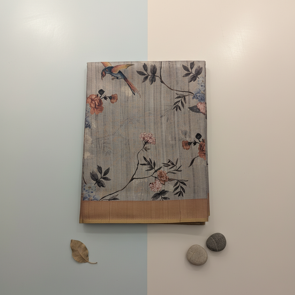 KUBERAN SILVER GREY SEMI TUSSAR SILK SAREE