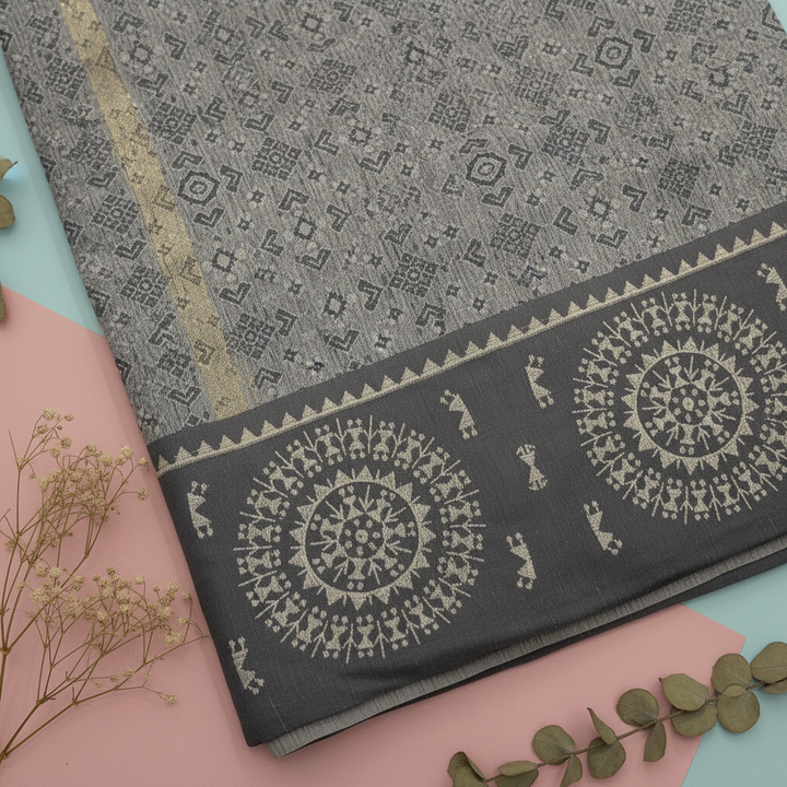 KUBERAN GREY LINEN COTTON SAREE