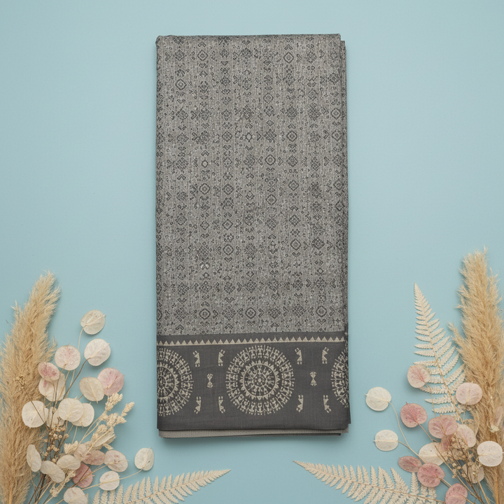 KUBERAN GREY LINEN COTTON SAREE