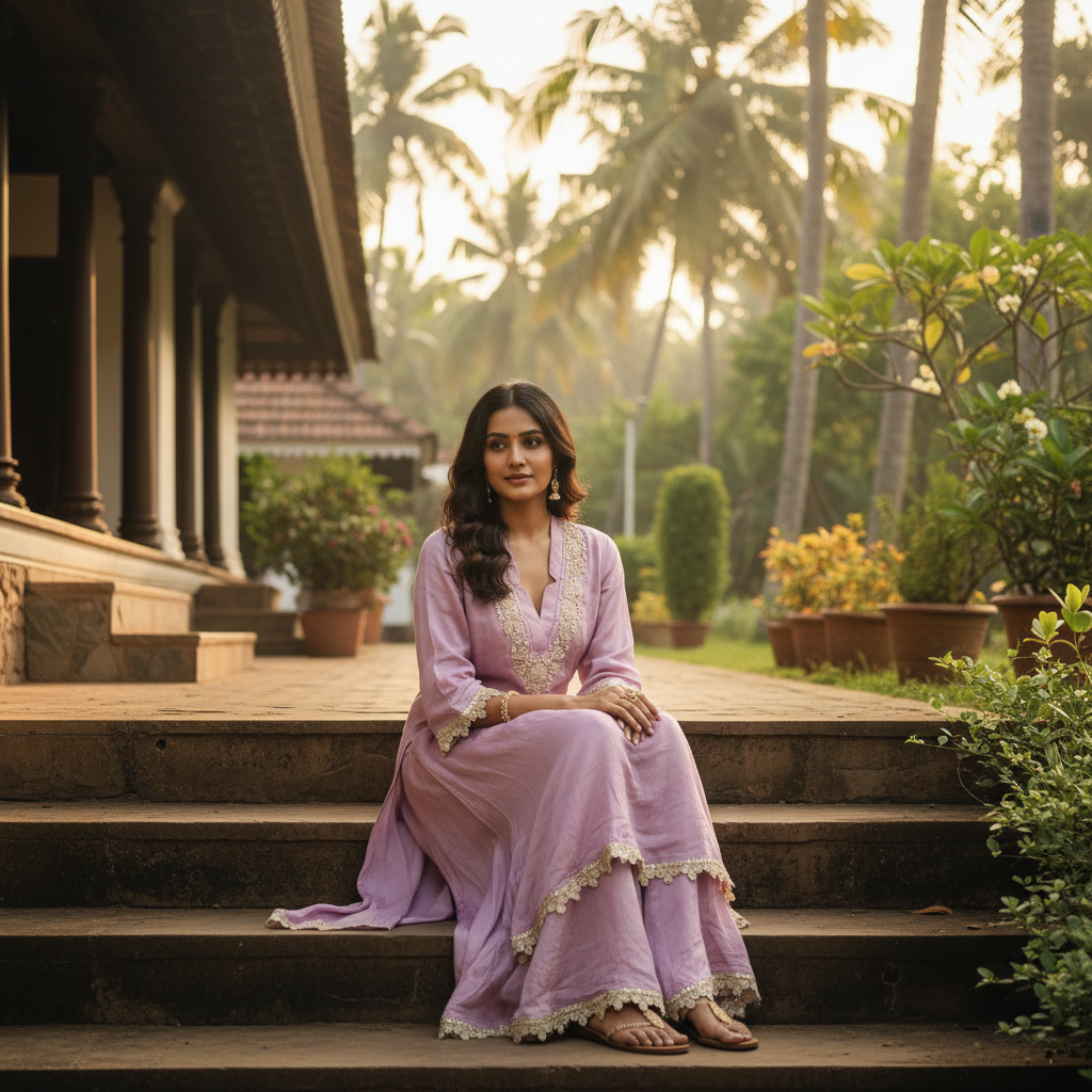 Kuberan Lilac Lace-Trim Kurta & Sharara Co-ord Set