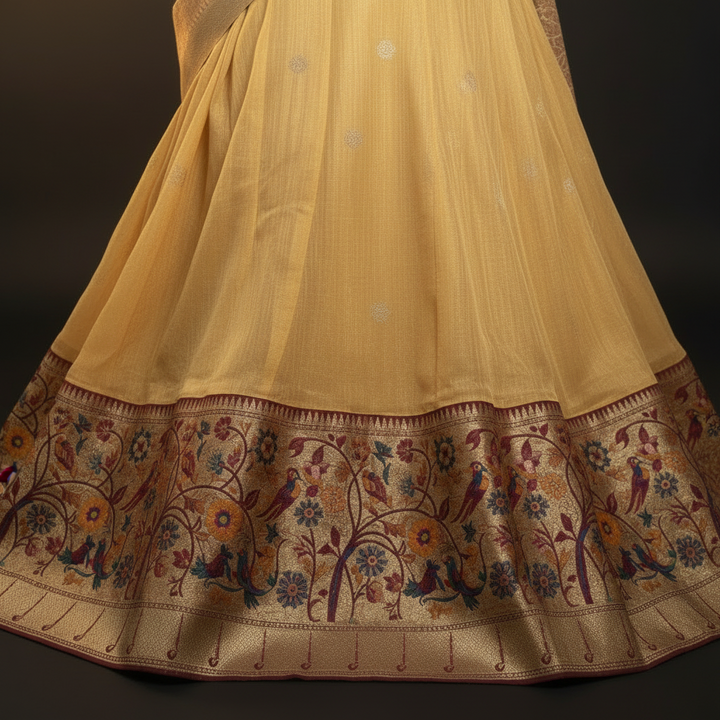 Kuberan Golden Yellow Paithani Floral Border Half Saree