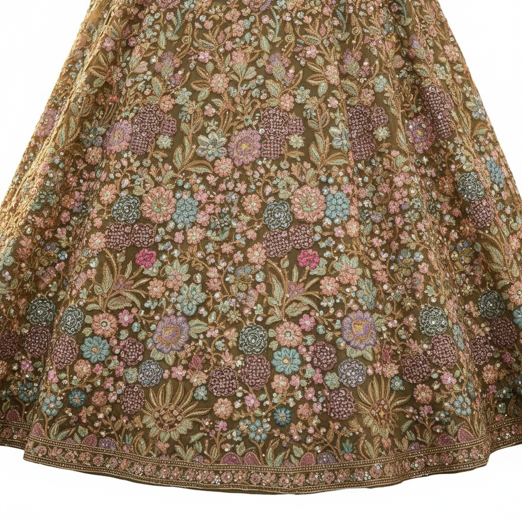 Kuberan Bridal Lehenga – Olive Gold Embroidered