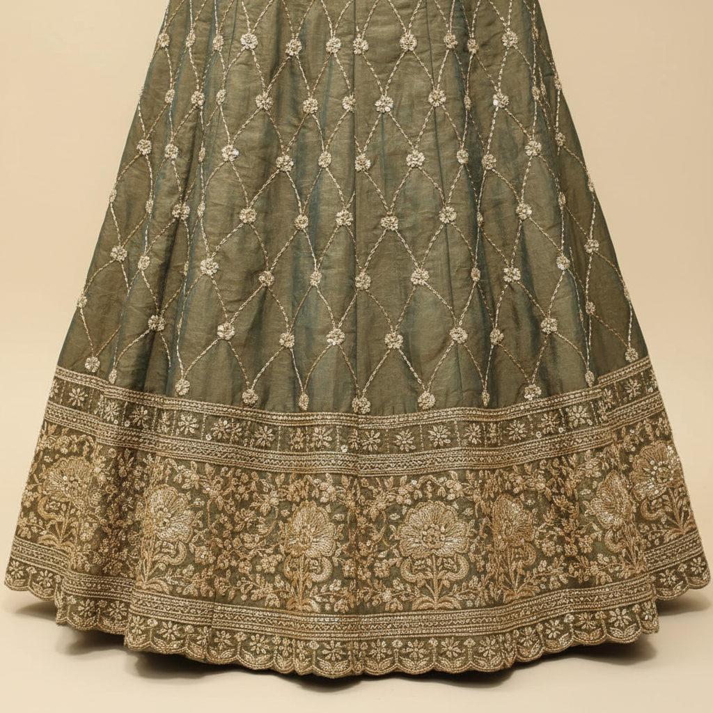 Kuberan Sage Green Embroidered Lehenga Set