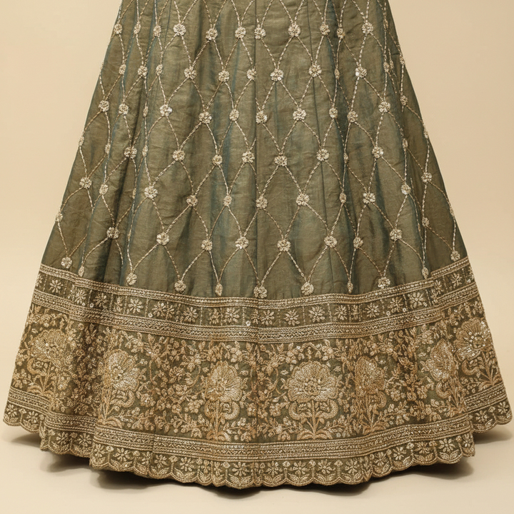 Kuberan Sage Green Embroidered Lehenga Set