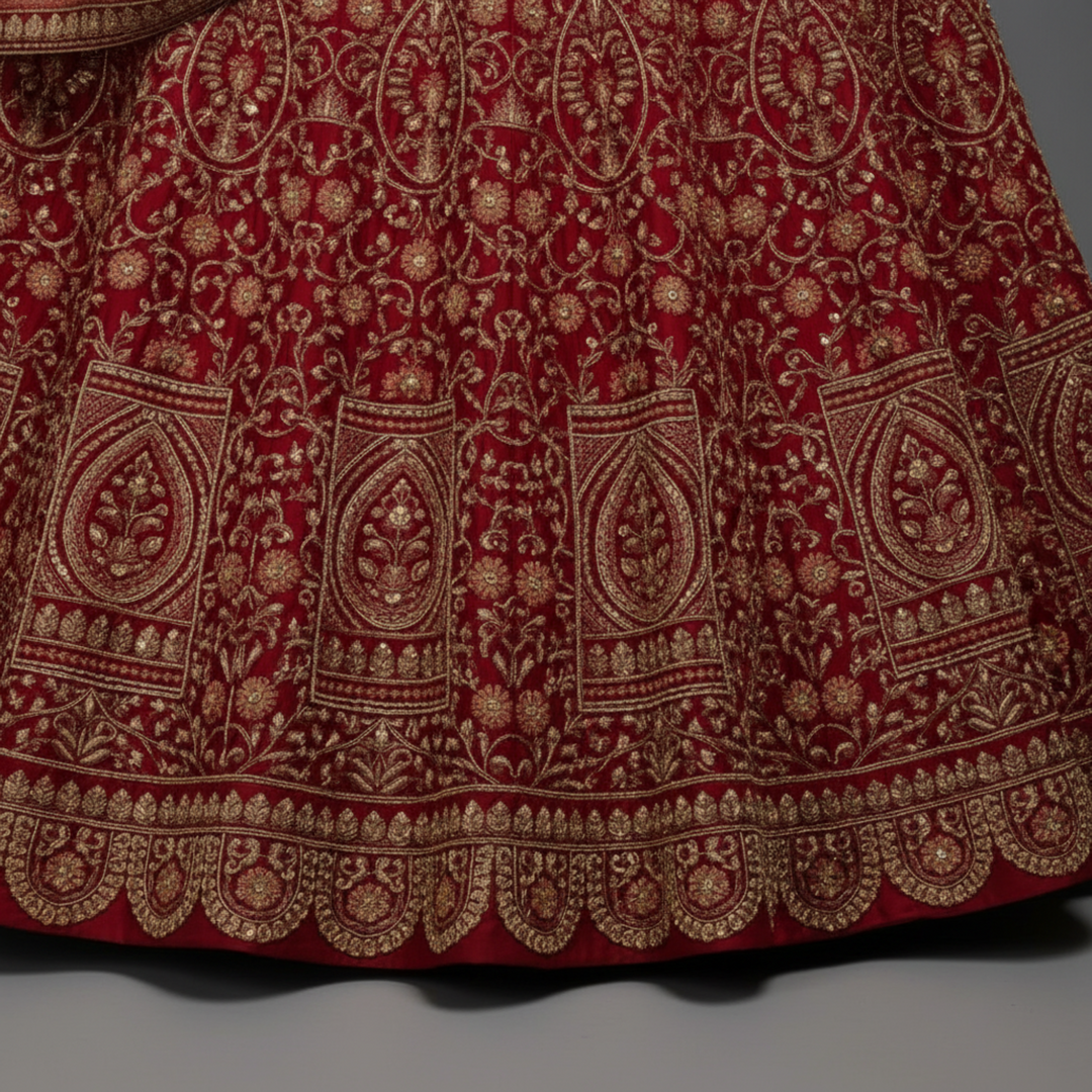 KUBERAN UNSTITCHED RED LEHENGA