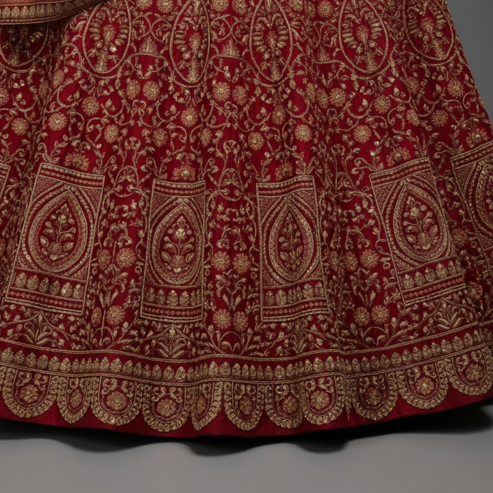 KUBERAN UNSTITCHED RED LEHENGA