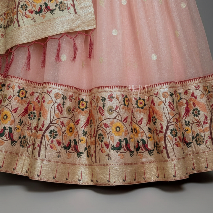 KUBERAN PEACH PAAITHANI UNSTITCHED TRADITIONAL LEHENGA
