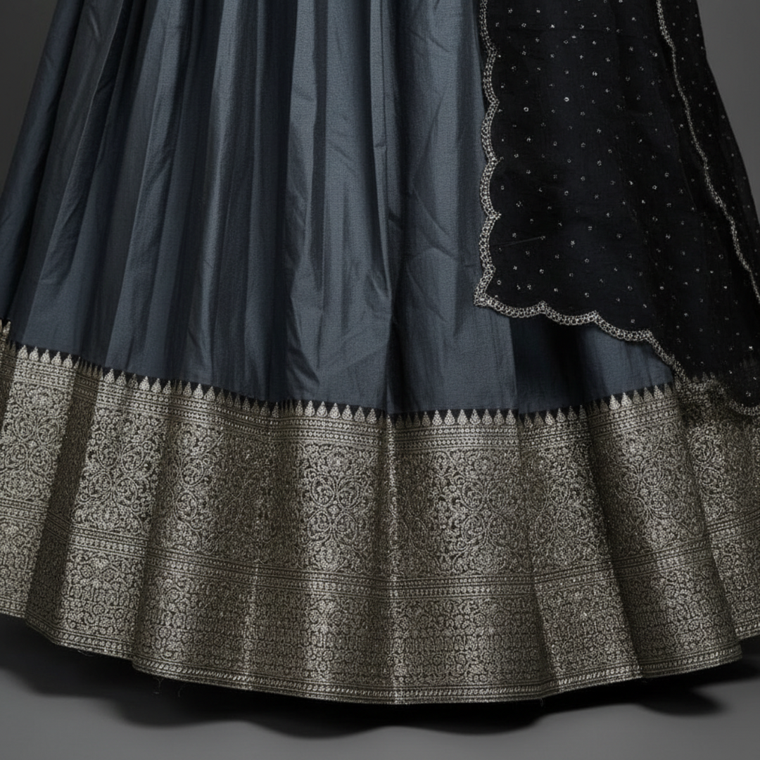 KUBERAN METALLIC GREY UNSTITCHED TRADITIONAL LEHENGA