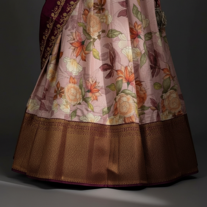 KUBERAN FLORAL UNSTITCHED BRONZE LEHENGA