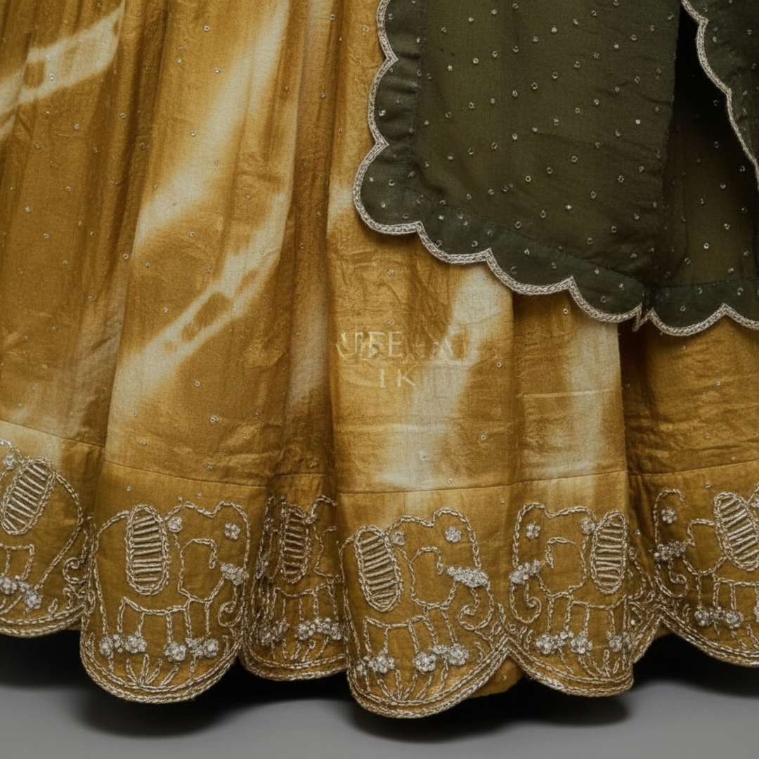 KUBERAN CHAMPAGNE UNSTITCHED TRADITIONAL LEHENGA