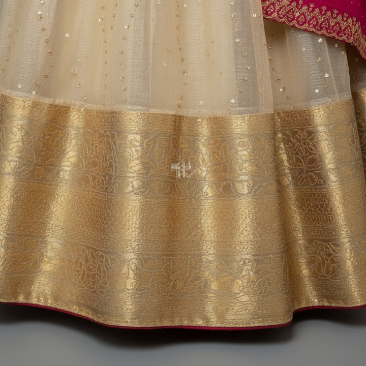 KUBERAN GOLD UNSTITCHED LEHENGA