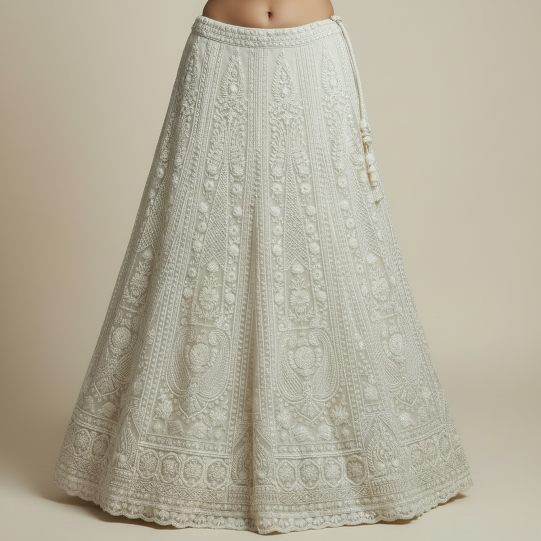 Kuberan UNSTITCHED White Embroidered Net Lehenga