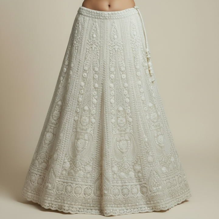 Kuberan UNSTITCHED White Embroidered Net Lehenga