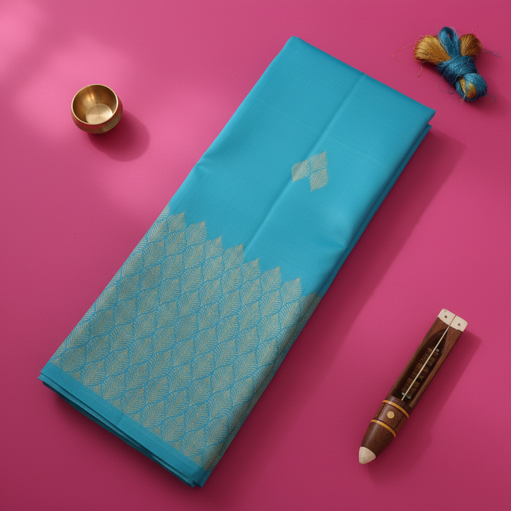 Kuberan Bright Sky Turquoise Blue  Kanchipuram Silk Saree