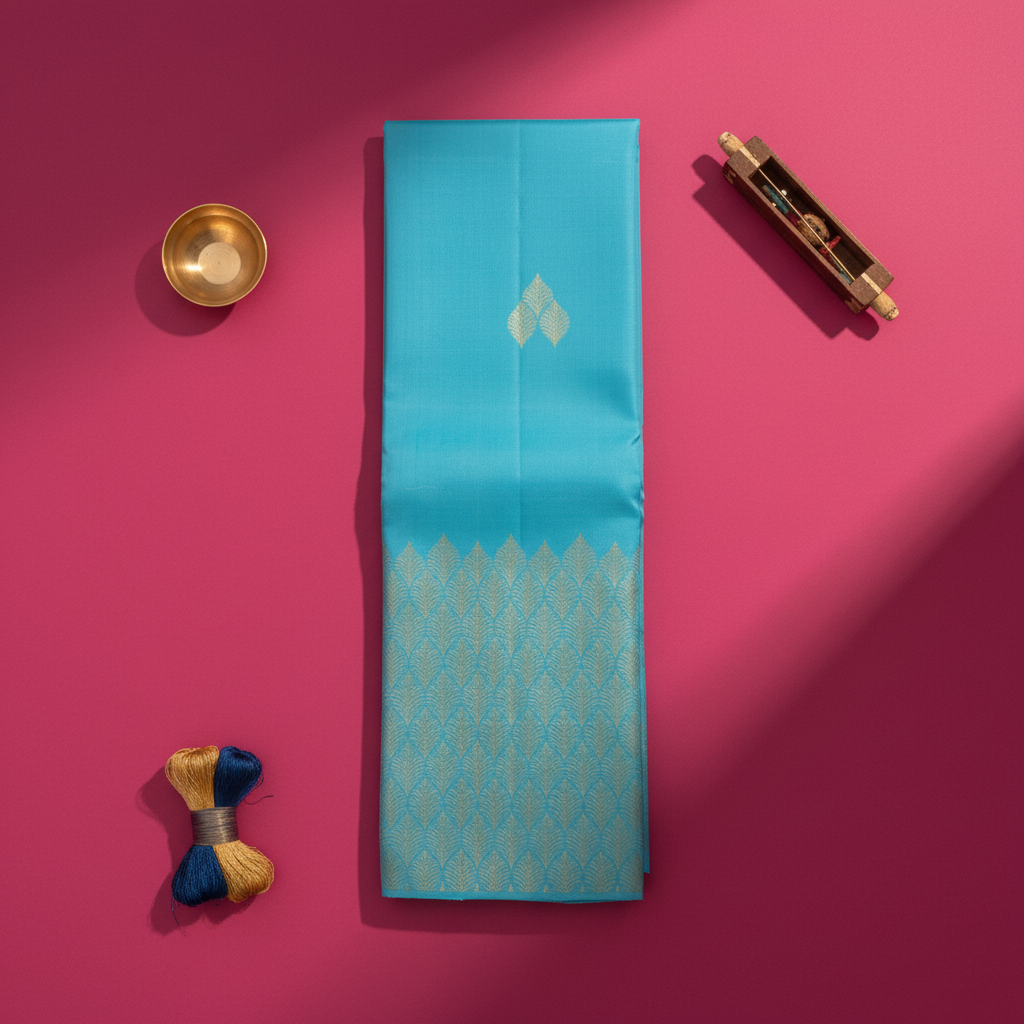 Kuberan Bright Sky Turquoise Blue  Kanchipuram Silk Saree