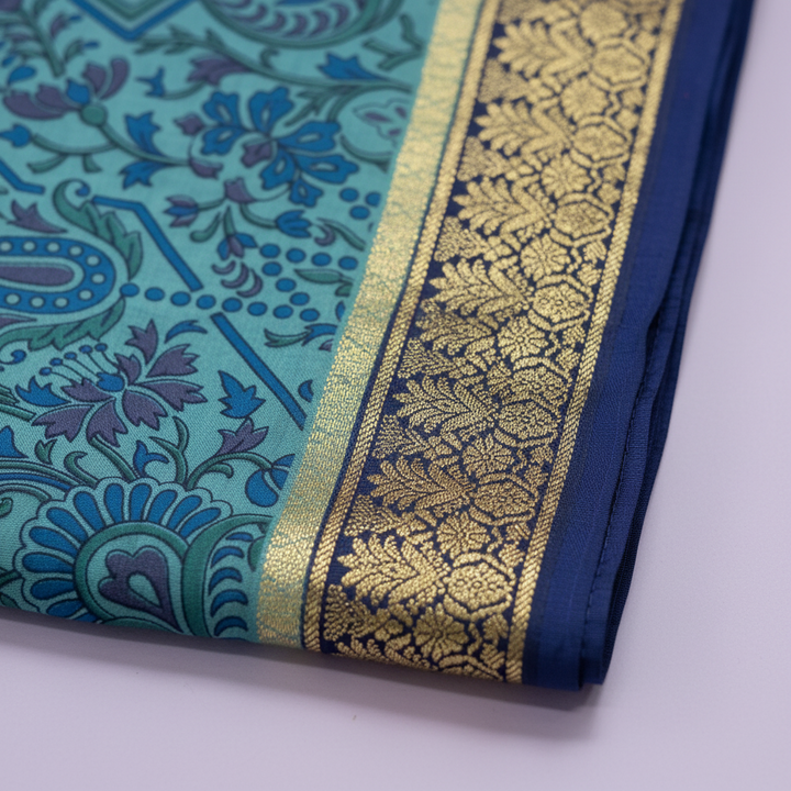 KUBERAN BLUE PURE SILK PRINTED SAREE
