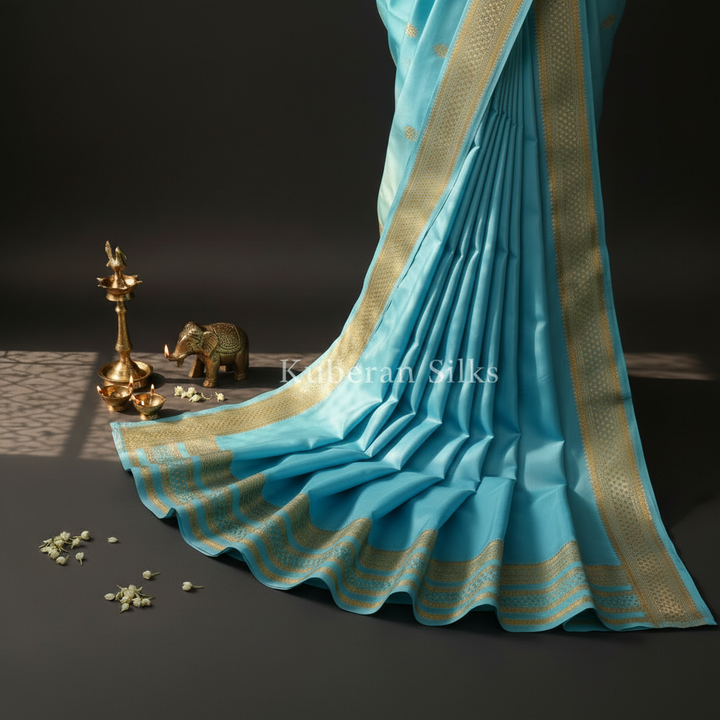 Kuberan Sky Blue & Pista Multi color Mysore Silk Saree
