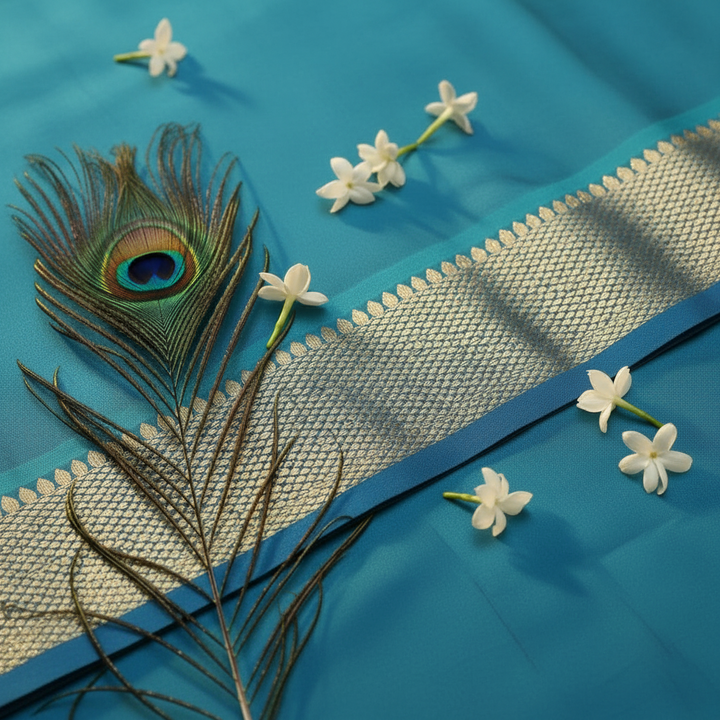 Kuberan Sky Blue Mix Silk Dhoti