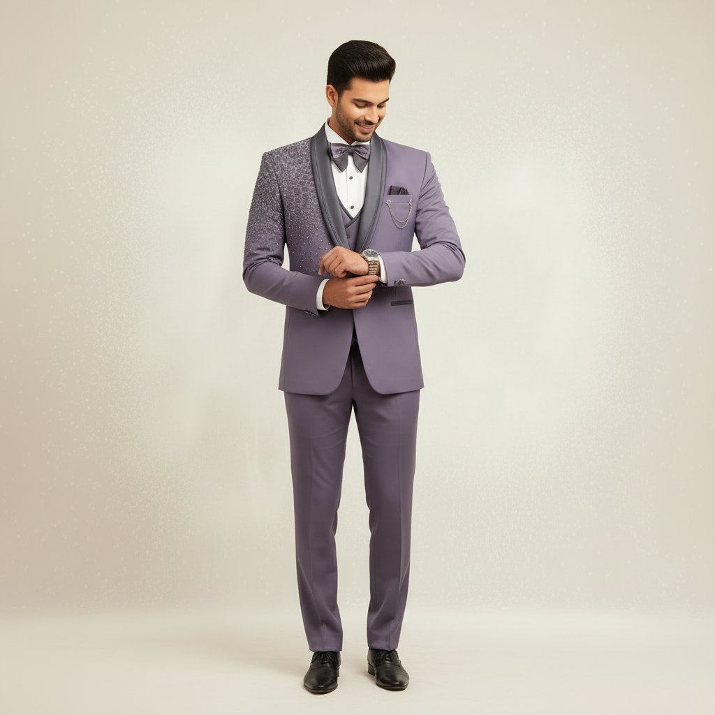 Kuberan Lavender Embellished Three-Piece Suit