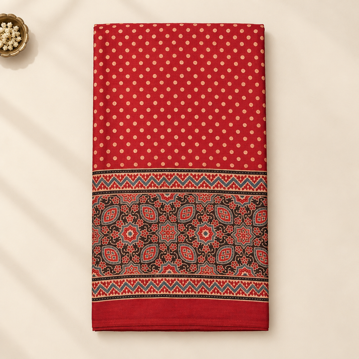 KUBERAN RED AJRAKH PRINT SAREE