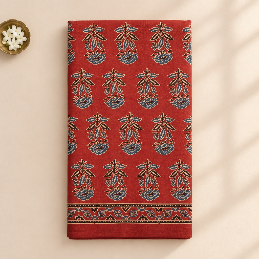 KUBERAN RED AJRAKH PRINT SAREE