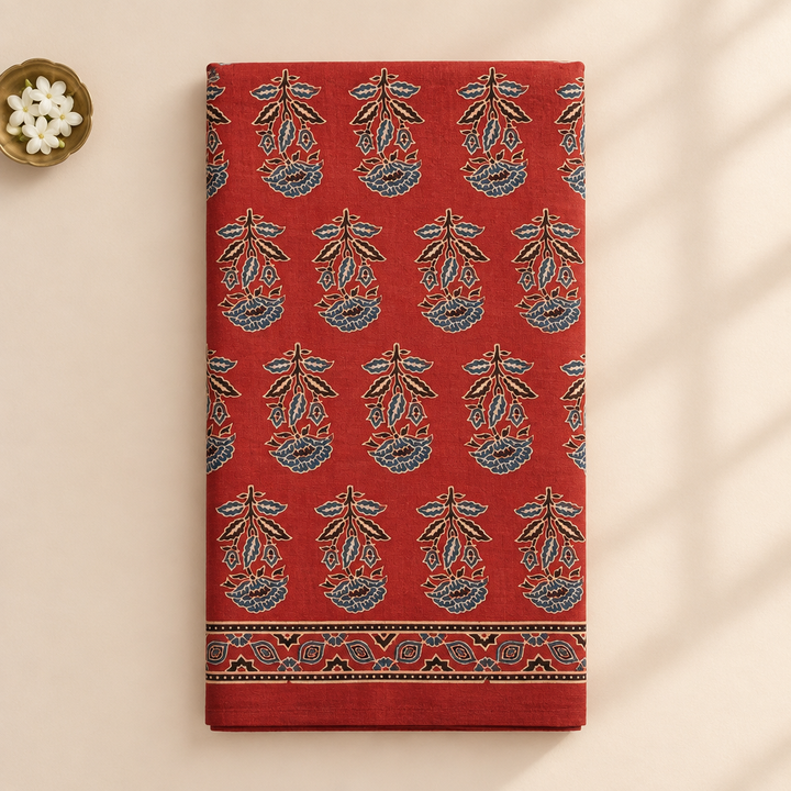 KUBERAN RED AJRAKH PRINT SAREE