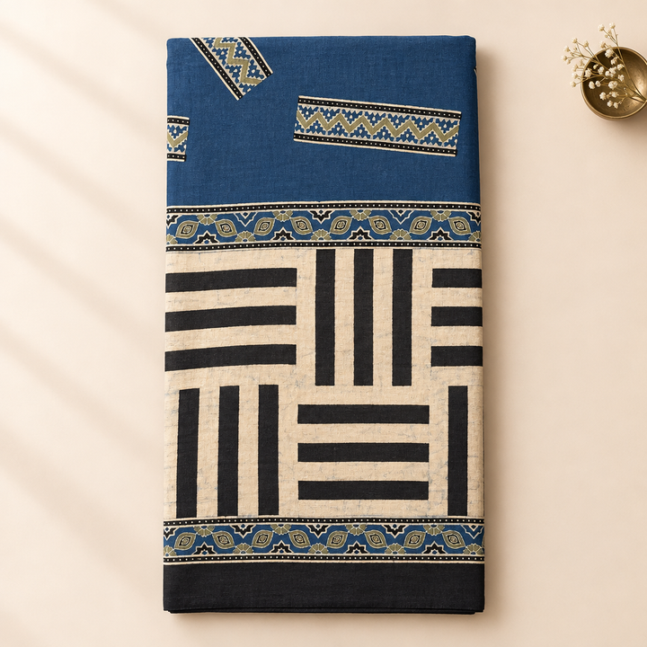 KUBERAN BLUE AJRAKH PRINT SAREE