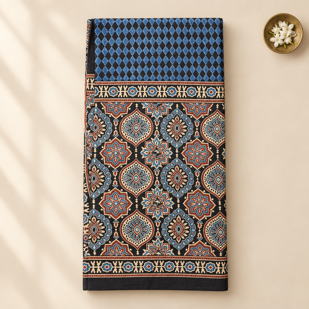 KUBERAN INDIGO AJRAKH PRINT SAREE