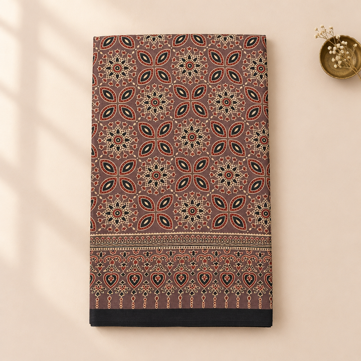 KUBERAN PALE BROWN AJRAKH PRINT SAREE