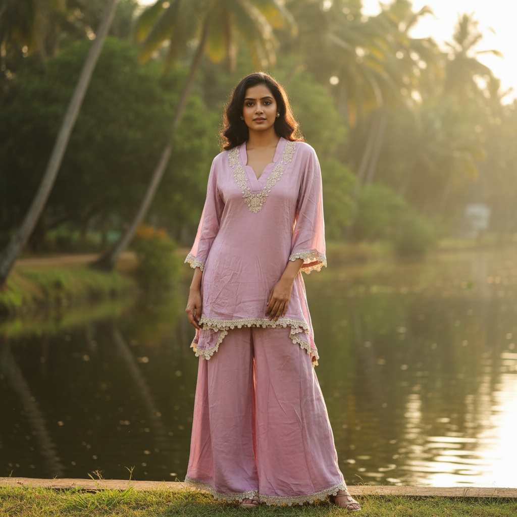 Kuberan Lilac Lace-Trim Kurta & Sharara Co-ord Set
