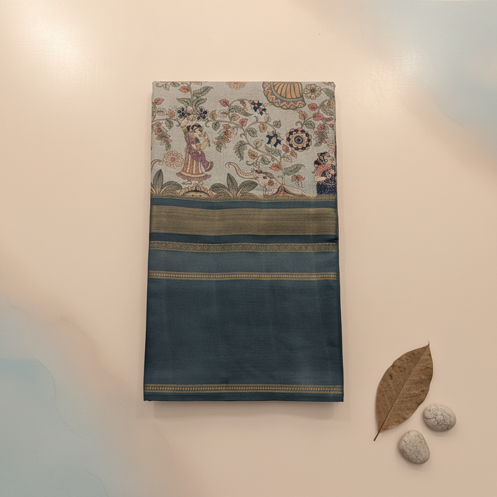 KUBERAN GREY BLUE SEMI TUSSAR SILK SAREE
