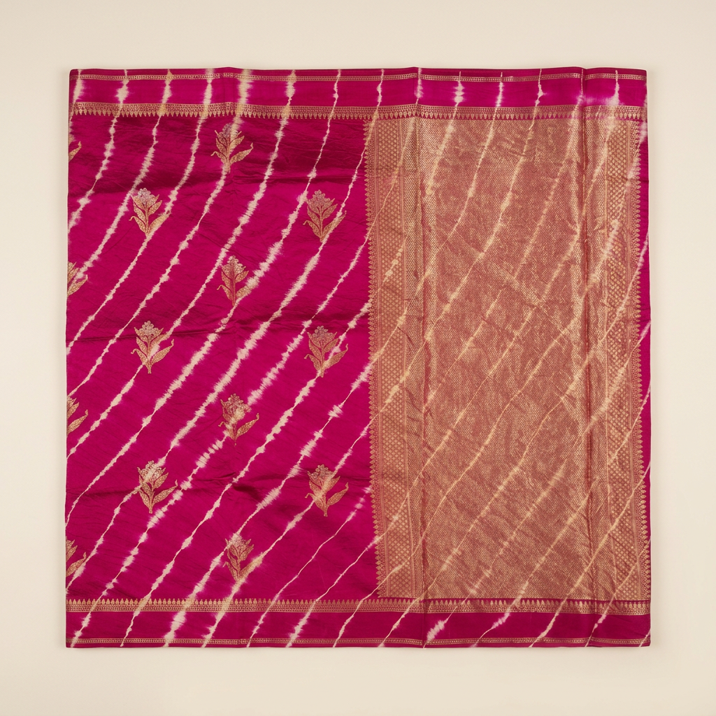 KUBERAN PINK LEHERIYA SHIBORI PURE SILK SAREE