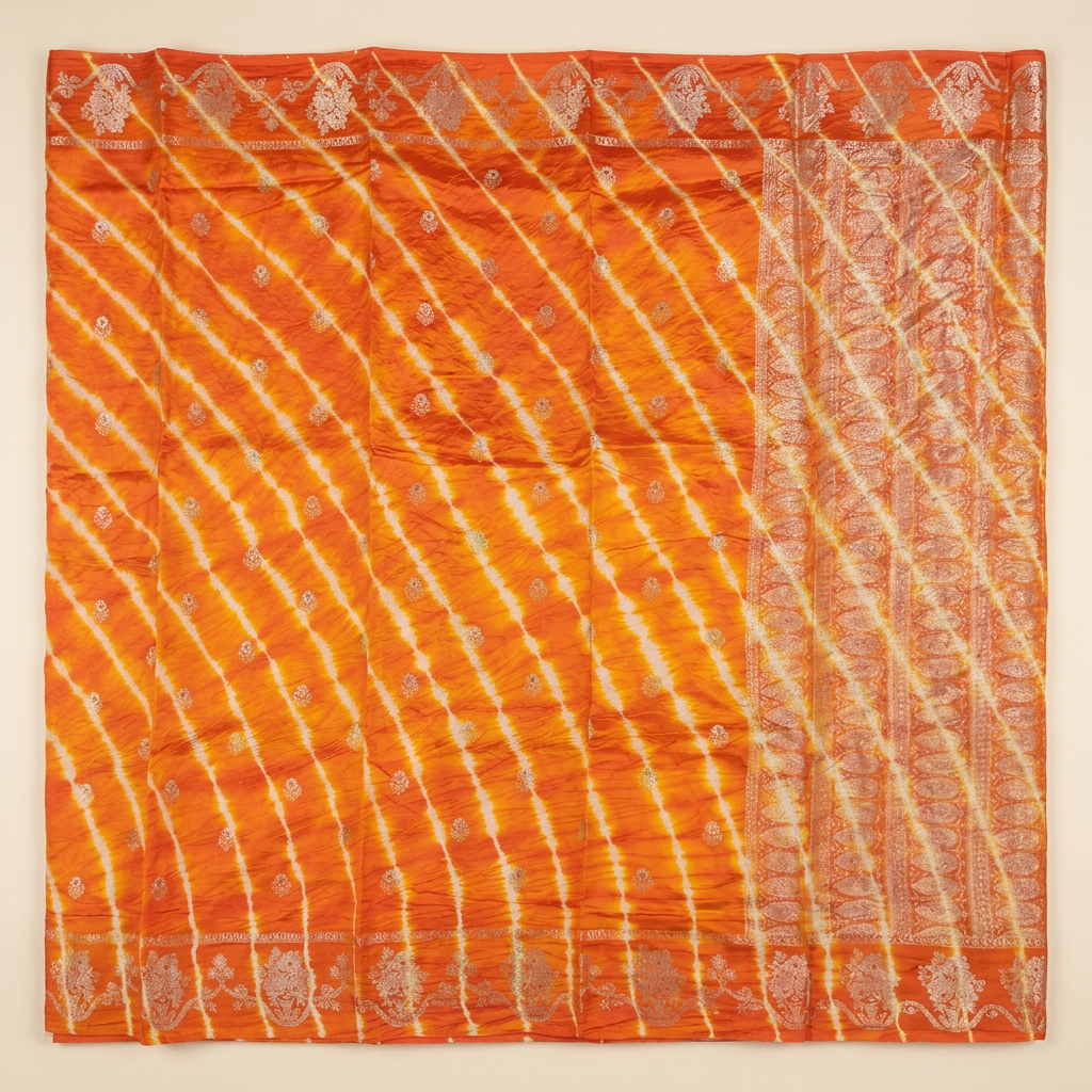 KUBERAN ORANGE LEHERIYA SHIBORI PURE SILK SAREE