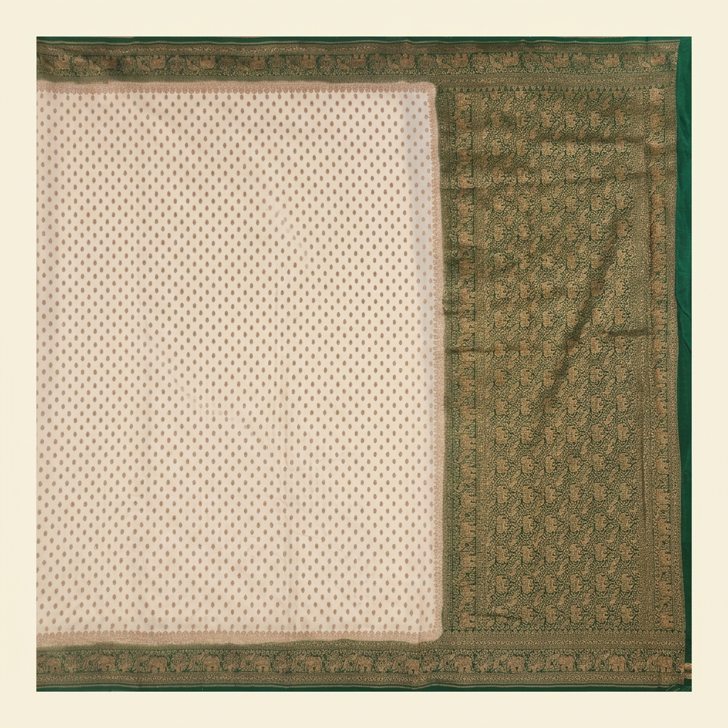 KUBERAN WHITE WITH GREEN KHADDI GEORGETTE SAREE