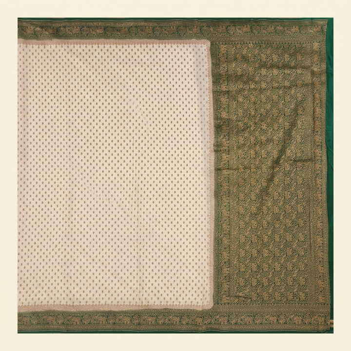 KUBERAN WHITE WITH GREEN KHADDI GEORGETTE SAREE