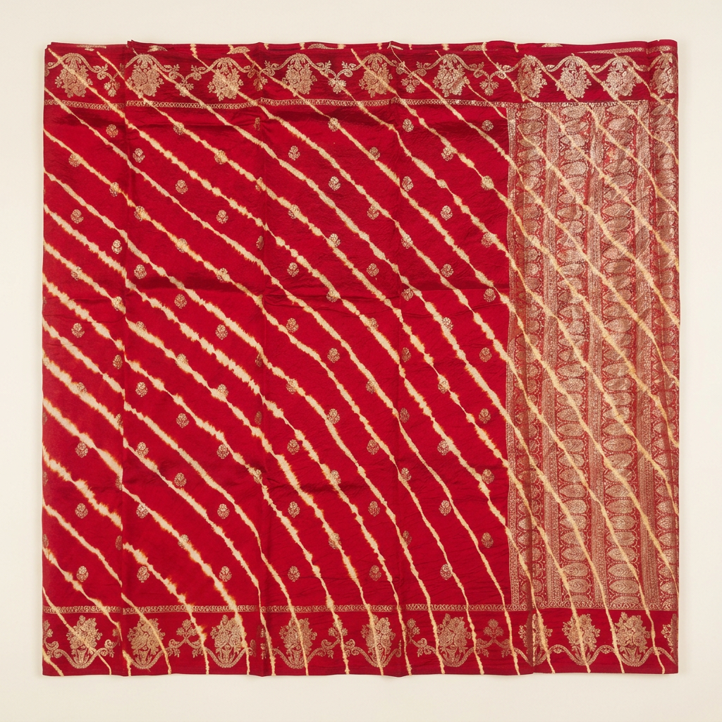KUBERAN RED LEHERIYA SHIBORI PURE SILK SAREE