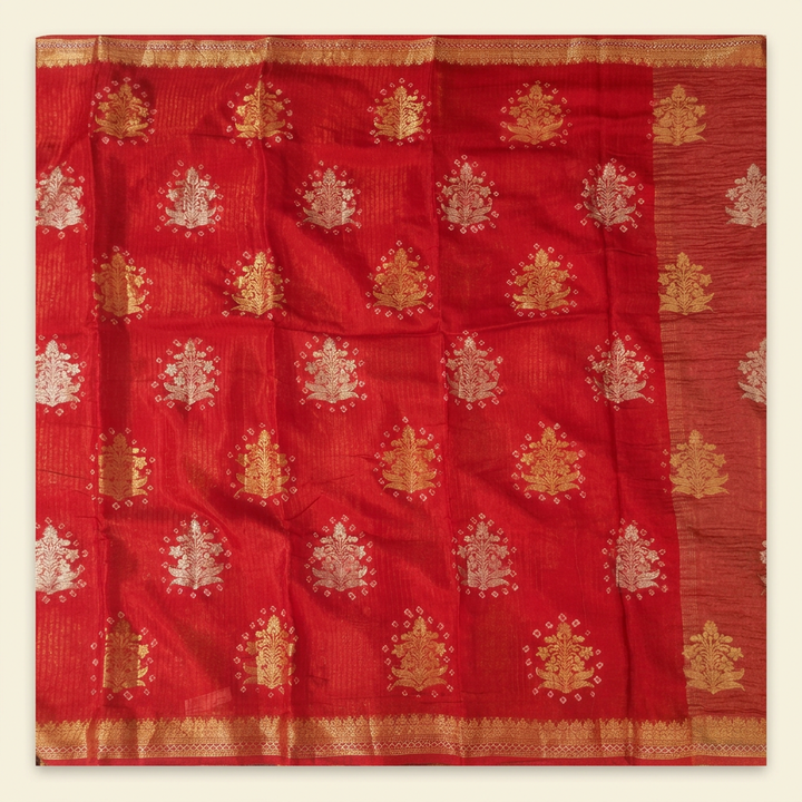 Kuberan Red Chiffon Saree with Metallic Floral Butas