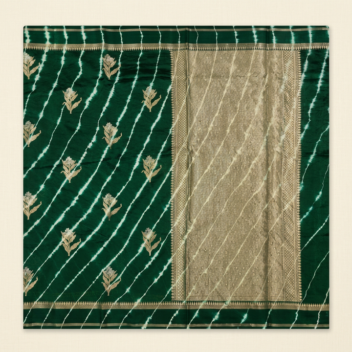 KUBERAN GREEN LEHERIYA SHIBORI PURE SILK SAREE