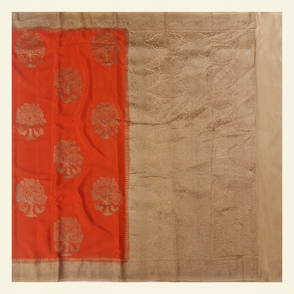 KUBERAN ORANGE WITH BEIGE KHADDI GEORGETTE SAREE